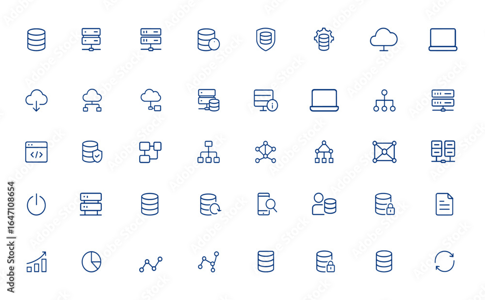 Aufkleber linear database icons with editable stroke. minimalist vector symbols featuring data center, storage