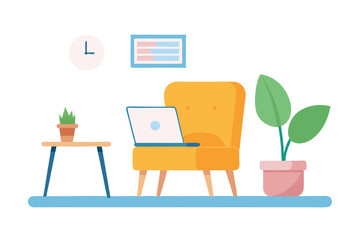 Cozy home office setup with laptop and plants