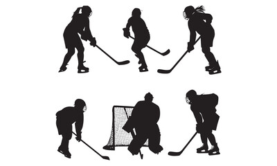 Naklejka premium Field Hockey Player Silhouettes - Female Field Hockey Action Vector Icons
