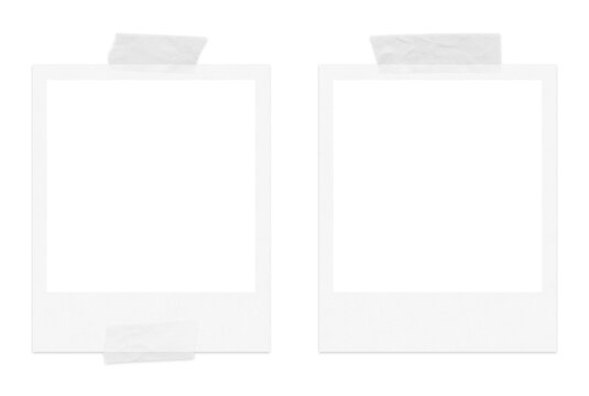 two instant camera polaroid photo frame templates with tape strips, extracted, graphics, png with no background