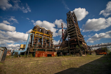 Abandoned Heavy Industrial Ruins with Large Blast Furnace in Steelworks