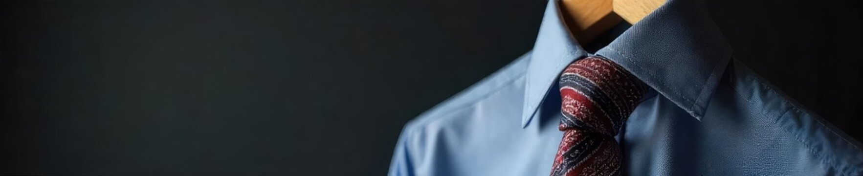 High-Quality Rayon Necktie Hanging on Wooden Hanger, Ready to Wear;  Subtle Texture, Professional Style, Impeccably Knotted