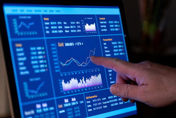 Commodity trading screen, oil, gold, soft commodity prices. Rising gold chart, livestocks, metals,...