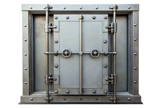 Heavy steel bank vault door with a secure double locking mechanism isolated with transparent background - Powered by Adobe
