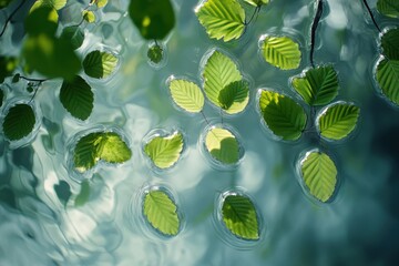 Leaves floating on the surface of water