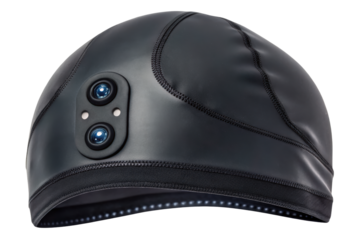 Futuristic brain-computer interface cap with optical sensors isolated with transparent background