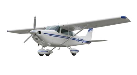 Small single engine airplane isolated on transparent background