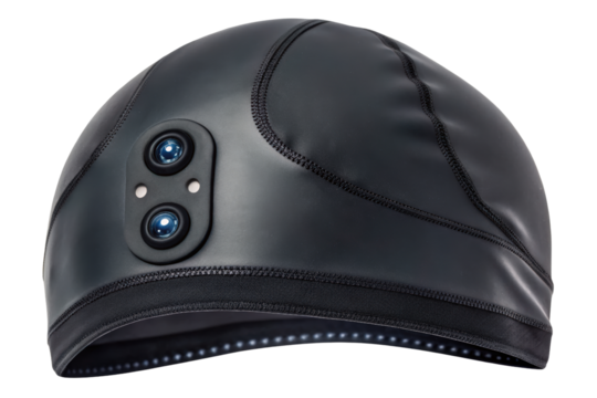 Futuristic brain-computer interface cap with optical sensors isolated with transparent background - Powered by Adobe