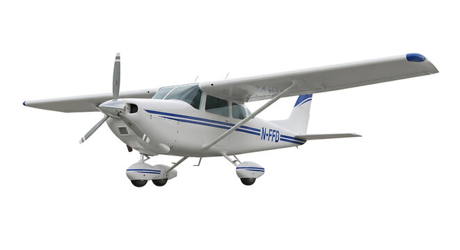 Small single engine airplane isolated on transparent background