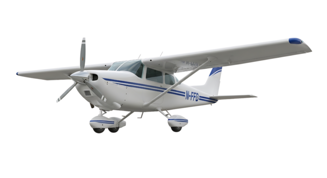 Small single engine airplane isolated on transparent background