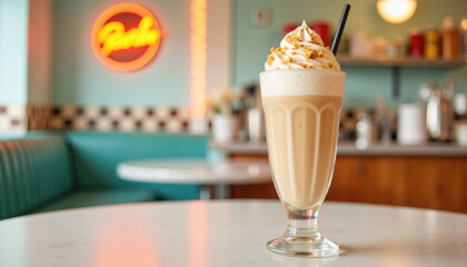 Decorative bath bomb with caramel drizzle on colorful background