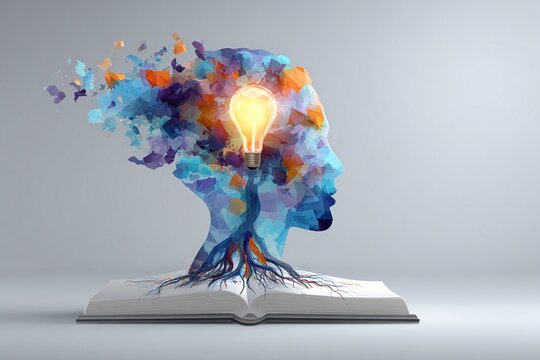 ILLUSTRAZIONE ASTRATTA DI UN ALBERO DELLA CONOSCENZA CHE EMERGE DA UN LIBRO