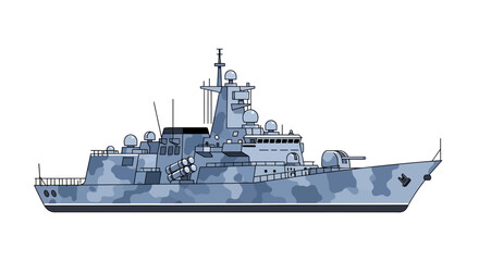 Detailed Military Warship Vessel Illustration on a White Background