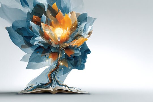 ILLUSTRAZIONE ASTRATTA: ALBERO DELLA CONOSCENZA, CRESCITA INTELLETTUALE, ILLUMINAZIONE