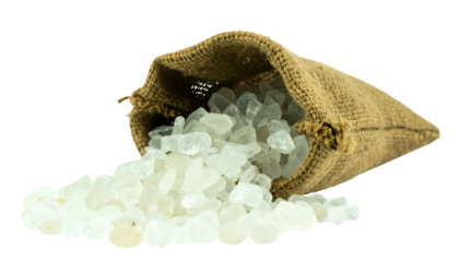 Salt Crystals Spill from a Rustic Sack: An enticing close-up showcases sparkling salt crystals cascading from a textured, rustic sack, evoking a sense of natural purity and culinary potential.