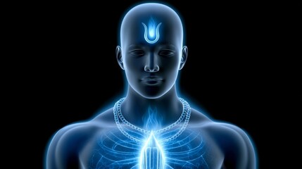 Shiva's glowing blue body surrounded by fiery flames in a celestial realm a divine artwork of inner power