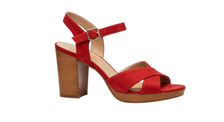 Stylish red suede heeled sandal png isolated on transparent background