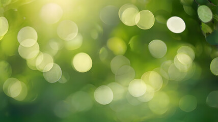 Obraz premium Green Nature Bokeh Light Background – Soft Focus Summer Foliage with Sun Rays