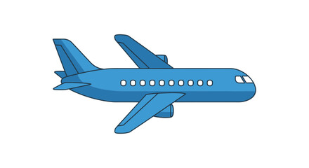 Stylized blue airplane with a minimalist design on a white backdrop
