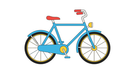 Fototapeta premium Stylized blue bicycle with red and yellow accents on a white backdrop
