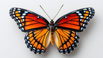 Obraz premium Closeup of a Vibrantly Colored Monarch Butterfly with Detailed Patterns and Textures on Wings