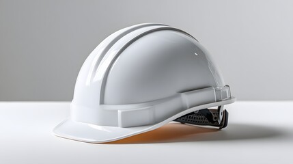 Contemporary White Safety Helmet Positioned on a Table Against a Minimalist Background