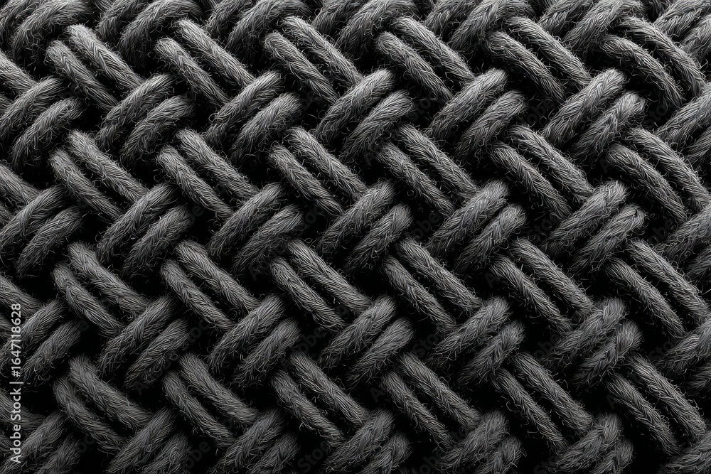 Poster close-up of intertwined black ropes forming a textured pattern, ideal for backgrounds and design ele