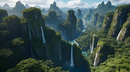 Aerial Cinematic View of Pandora's Floating Mountains and Waterfalls