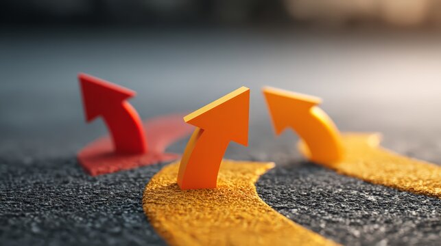 Colorful arrows on road signaling direction for navigation and traffic guidance.