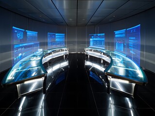 Futuristic Command Center with Holographic Displays