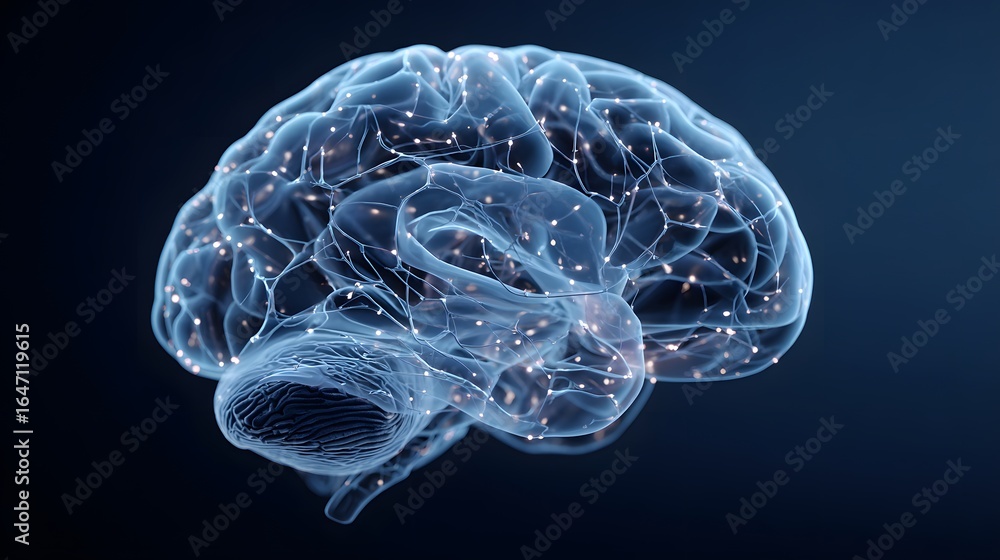 Poster 3d rendered conceptual image of a brain with digital connections and glowing nodes
