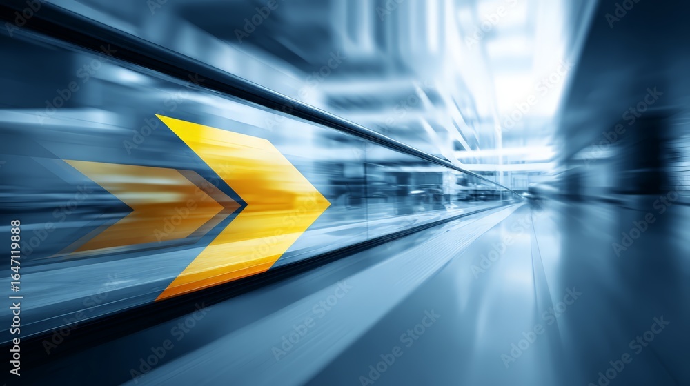 Poster dynamic abstract image of a blurred motion with an arrow, conveying speed and direction.