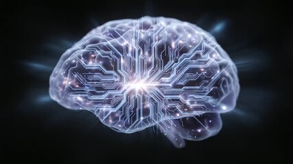 Futuristic digital brain with neural network connections, data flowing through circuits - Powered by Adobe