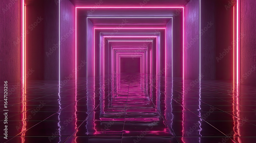 Poster immersive futuristic tunnel with vibrant neon lights creating a captivating journey into the unknown