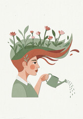 Metaphorical Illustration of Personal Growth and Self-Care - Textured Art of Nurturing Mental Health and Wellbeing