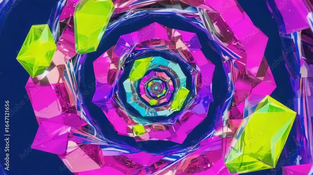 Poster concentric rings of colorful crystals create a mesmerizing tunnel effect, forming a kaleidoscopic ab