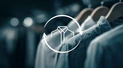 Stylish shirts on hangers with a modern logo reflecting sustainable fashion choices.