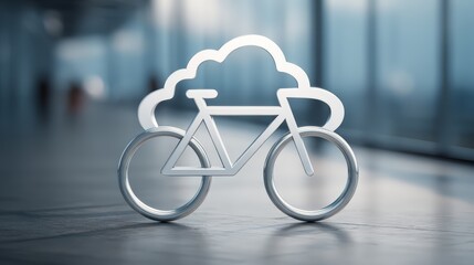 Stylized bike symbol blending technology and transportation in a modern setting.
