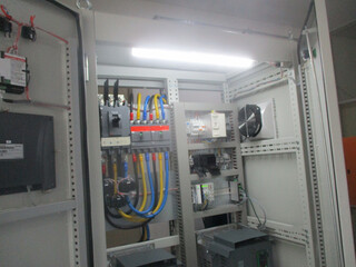 closeup of industrial electrical cabinet wiring