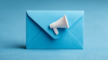 A blue envelope with a megaphone symbolizes communication and marketing strategy.