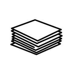 Stack of blank white papers in black outline on plain background