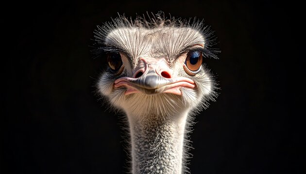 Ostrich Portrait with Closeup, and Dark Background.