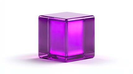 Striking polished purple glass cube reflecting light, perfect for modern design, luxury branding, or abstract concepts.