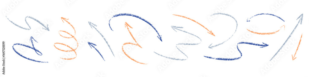 Poster different twisted arrow with loop shape and hand-drawn effect. flat vector illustration isolated on 