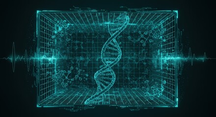 DNA Helix and Molecular Structure in Futuristic Digital Display.