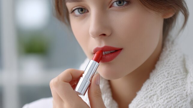Mid-swipe motion red lipstick tutorial a dynamic close-up beauty experience