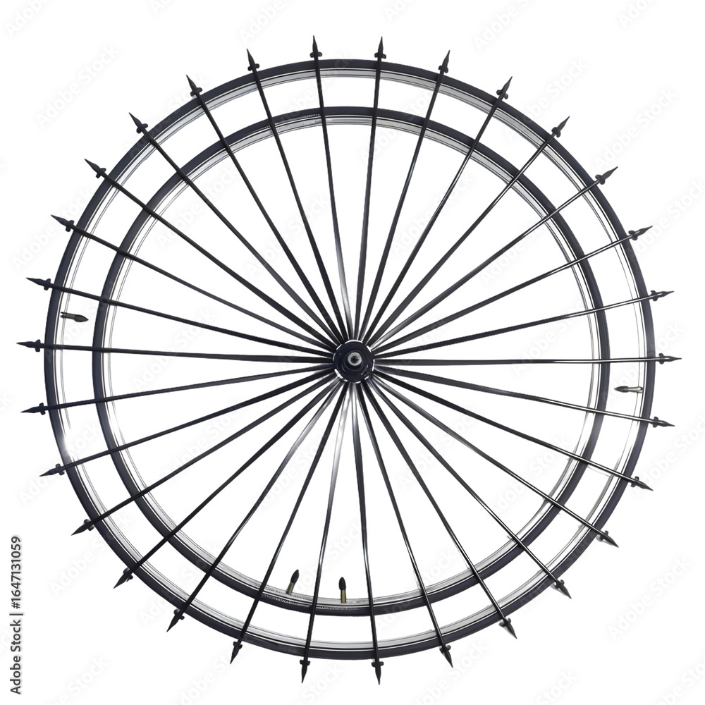 Poster detailed view of a bicycle wheel showcasing its intricate spoke design and structure against a plain