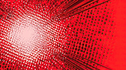 Explosive dynamic radial burst of red and white dots with dark green accents creating a powerful energetic abstract background design