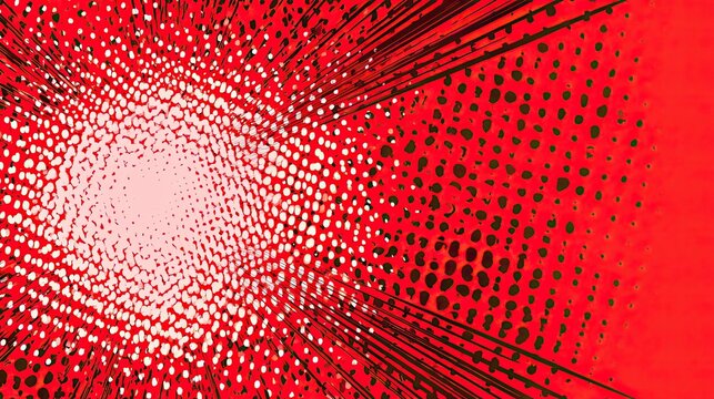 Explosive dynamic radial burst of red and white dots with dark green accents creating a powerful energetic abstract background design