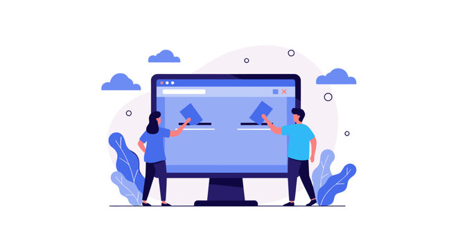 People voting on a computer screen during online elections or digital surveys